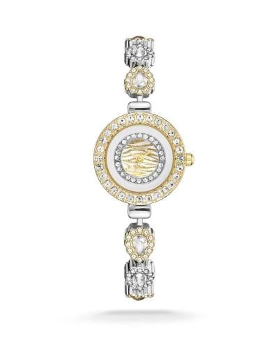 ساعة نسائي كرستال فضي وذهبي ميناء ذهبي