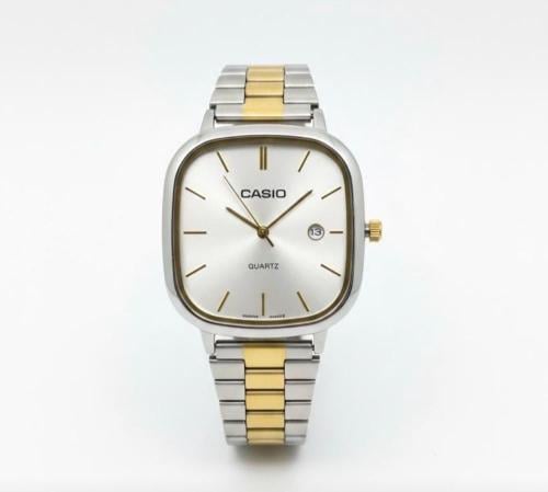 ساعة كاسيوا فضي وذهبي ميناء ابيض