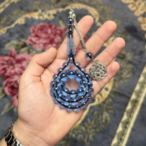 سبحة بكلايت سماوي فاتح شفاف خيط اسود