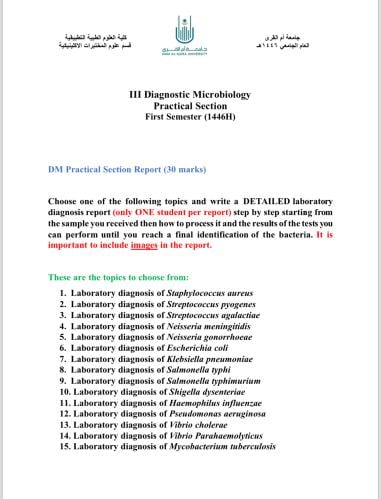 III Diagnostic Microbiology Practical Section Assi...