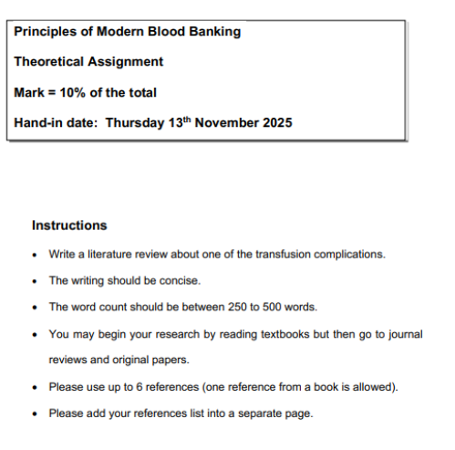 المساعدة في اسايمنت Principles of Modern Blood Ban...