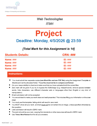 مشروع IT361 - IT230 - DS362 - CS361