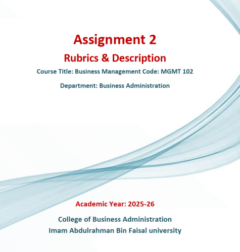 المساعدة في أسايمنت MGMT102 جامعة الامام عبدالرحمن...