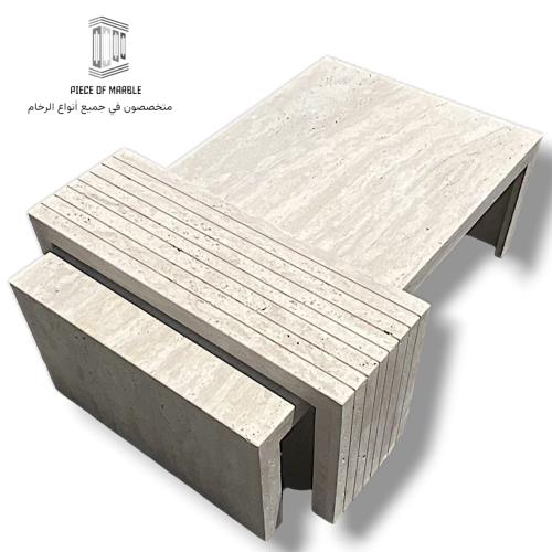 طاولة وسط مجلس رخام ترافنتينو مضلعة 120×70×45 سم