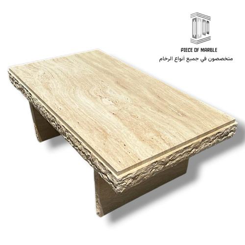 طاولة وسط مجلس رخام ترافنتينو بحواف منحوتة 120×70×45 سم