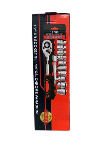 طقم مفاتيح ربط كروم مكون من 12 قطعة بمقبض 1/2 بوصة...