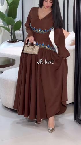 فستان موكا تطريز راقي
