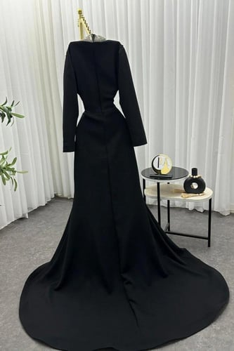 فستان سهرة اسود تطريز يدوي