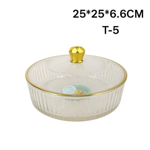 طبق تقديم اكريلك دائري بغطاء أنيق ومقبض ذهبي – مقا...