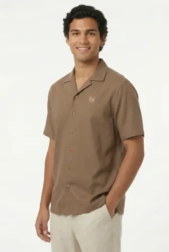 Men's brown linen shirt, relaxed fit