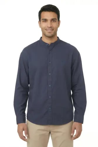 Men's navy linen shirt, relaxed fit