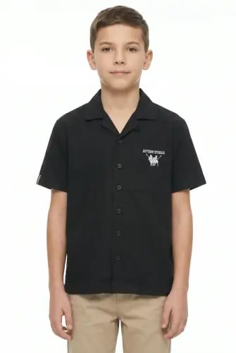 Boys' black linen shirt, with a comfortable fit