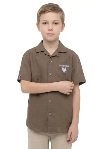 Boys' brown linen shirt, with a comfortable fit