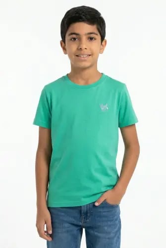 Basic boys' green t-shirt, regular fit