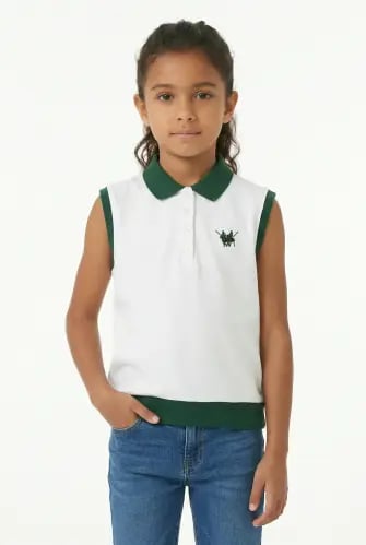 Girls' white polo shirt, regular fit