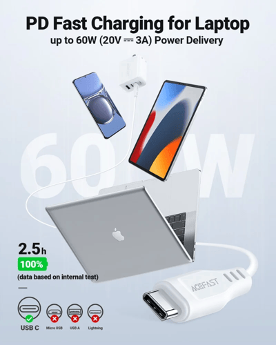 سلك AceFast تايب سي الى تايب سي بطول 1.2 متر - ابي...