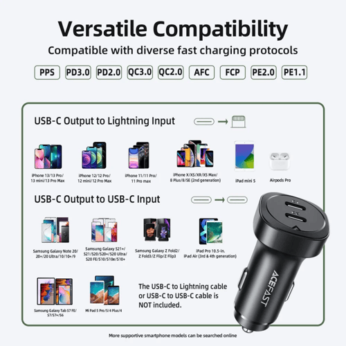 شاحن سيارة ا AceFast B2 بقوة 72 واط منفذين تايب سي...