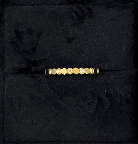 Gold yellow thin ring with diamonds size 57
