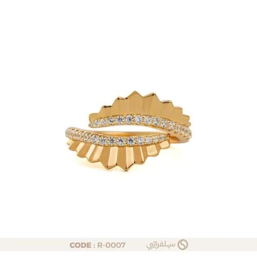 خاتم التاج فضة عيار 925 مرصع بالزركون مطلي بالروديوم وماء الذهب (R-0007)