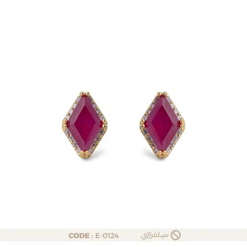 Earrings studded with pink zircon, 925 sterling silver, rhodium plated and gold foil (E-0124)