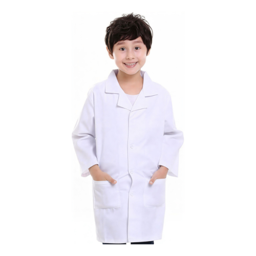 بالطو معمل للأطفال قطني ناعم لون ابيض