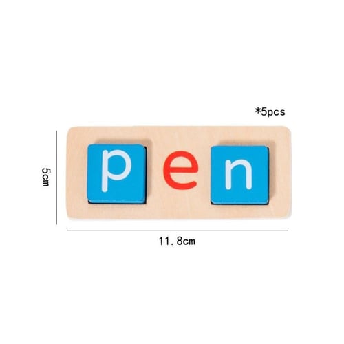 لعبة مكعبات الحروف الإنجليزية الخشبية والبطاقات لت...