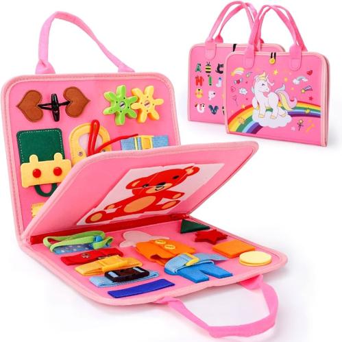 حقيبة قماشية تعليمية 24 وظيفة مع تروس (اللون بينك)