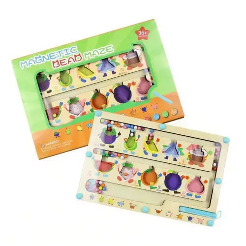 Wooden magnetic ball maze - vegetables and fruits