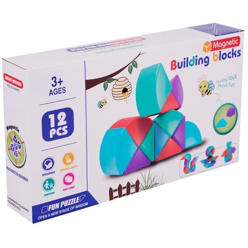 لعبة مكعبات بناء مغناطيسية - 12 قطعة ثلاثية الابعا...