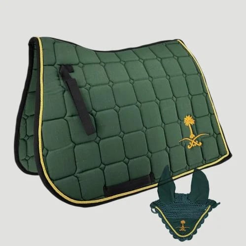 Saddle Pad Set + Ear Bonnet – Embroidered with the Saudi Arabia Emblem