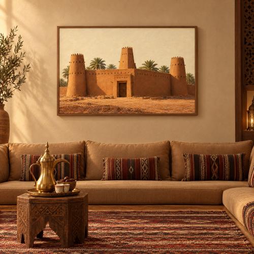 لوحة قصر المصمك بالرياض بألوان دافئة