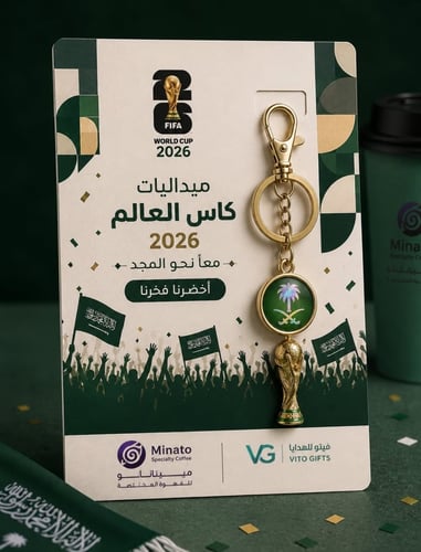 ميدالية كأس العالم مع بطاقة شعار الشركة