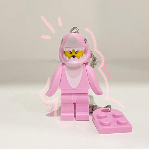 Shark Suit Keychain (Pink) with Brick