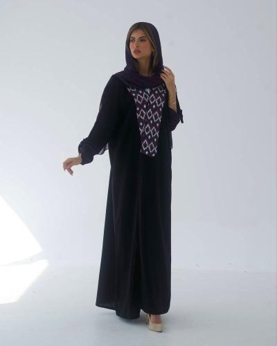 عبايه كريب باكمام وطرحه بنفسحي غامق