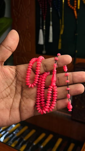 Pink rosary with German beads, old cast, covered with Zajri - Zajri workshop turning