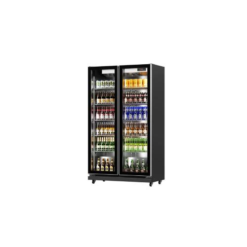 Upright Refrigerator, 2 Glass Doors, Handle, Black...