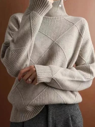 بلوزة فضفاضة بأكمام طويلة وياقة عالية، نمط كاجوال...