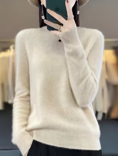 سترة نسائية كشمير برقبة دائرية من صوف 100% – بلوزة...