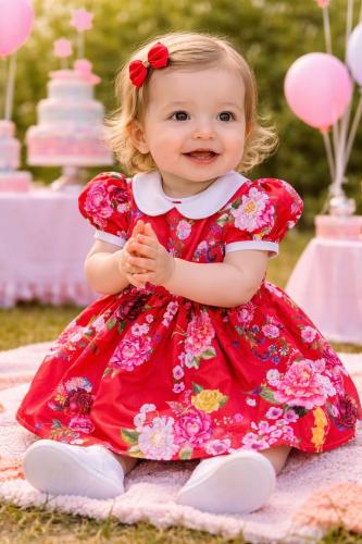 فستان احمر مشرق بالورود