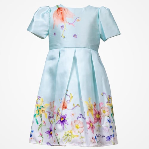 فستان سماوي فاتح مزين بالزهور المائية