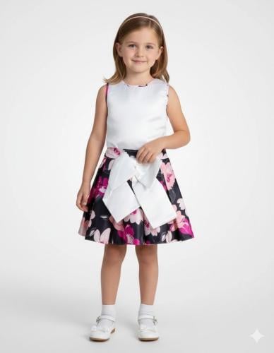 تيور قطعتين صيفي راقي ابيض وطبعات ورود كبيرة