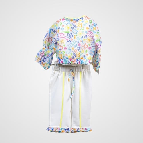 طقم بناتي ثلاث قطع بألوان الفرح – جاكيت شيفون منقو...