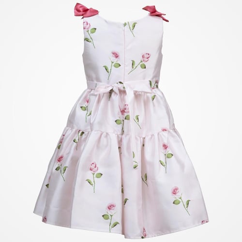 فستان بناتي وردي فاتح بطبعات ورود