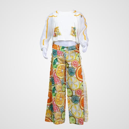 طقم أطفال بناتي ثلاث قطع بنقشات فواكه نابضة بالألو...