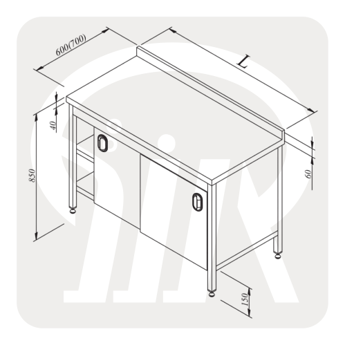 طاولة عمل مع خزانة ورف – ستانلس ستيل، 140×70×85 سم