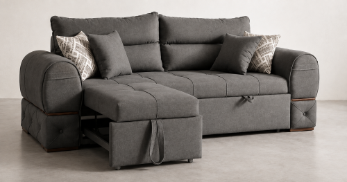كنبة سرير ركنية كتان (Sofa Bed) - مراكش - رمادي
