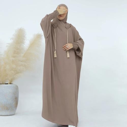 عباية إسلامية أحادية اللون – تصميم فضفاض للصلاة