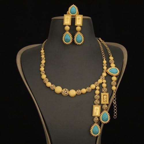 طقم حجر عقيق سماوي مع السبائك