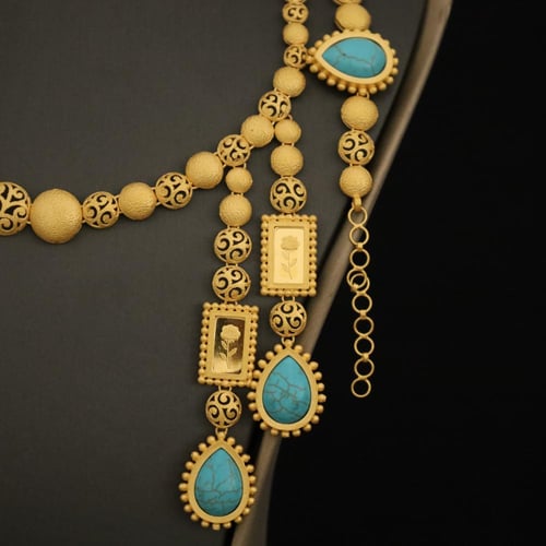 طقم حجر عقيق سماوي مع السبائك