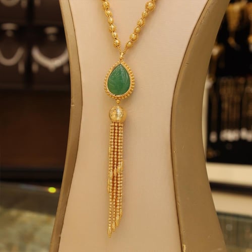 طقم ذهب سبحة حجر عقيق أخضر فاتح